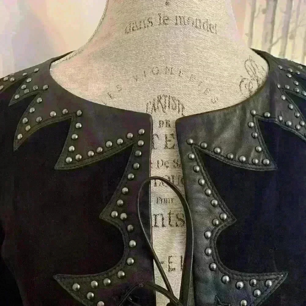 Zadig & Voltaire Dress Black Suede With Leather And Studded Trim- Size L - Picture 11 of 13